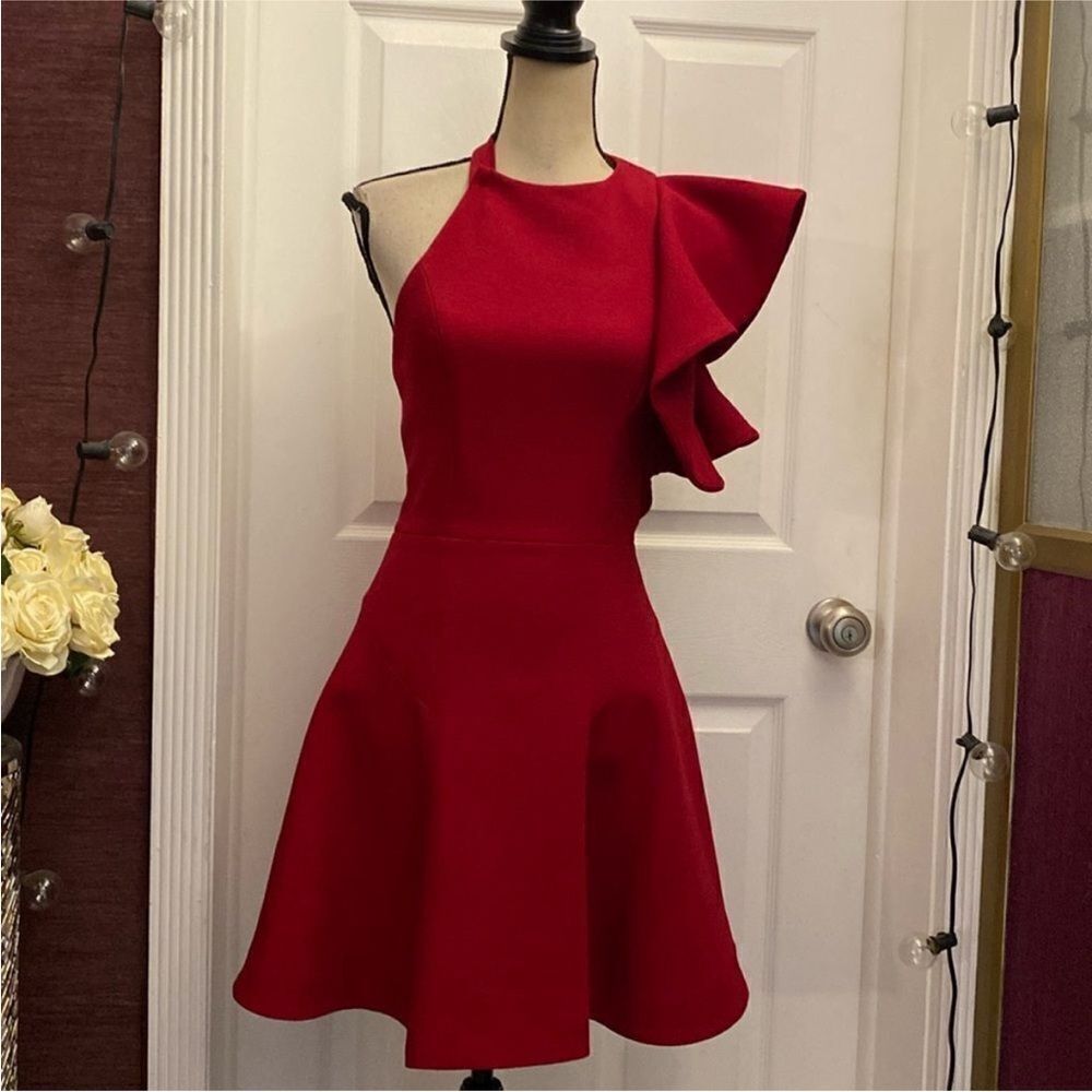 C/Meo Collective Chic One-Shoulder Red Dress with Ruffle Detail, S - Picture 6 of 13